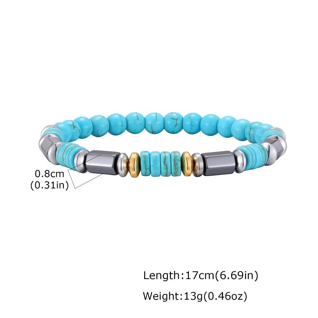 Vnox Retro Imitation Natural Blue Stone Bead Bracelets for Women Men, Elastic String Bracelet Jewelry Trend Bohemian Accessories