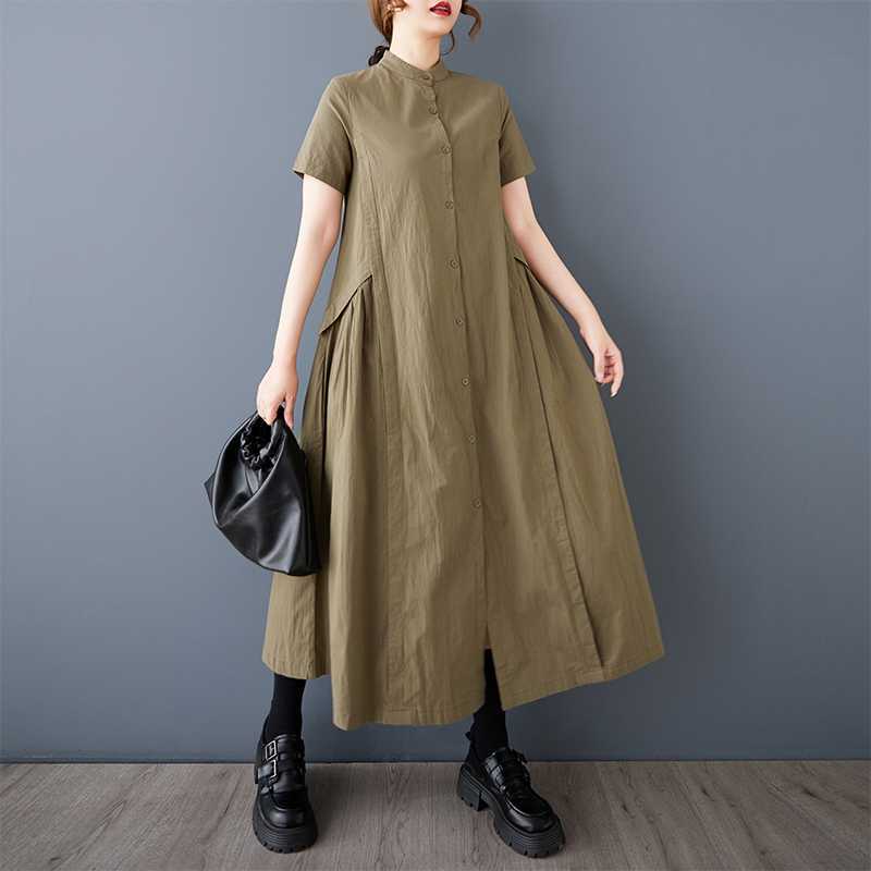 

Летние новые свободные большие ярды сращивание повседневные простые милые короткие рукава рубашки платья One Size хаки