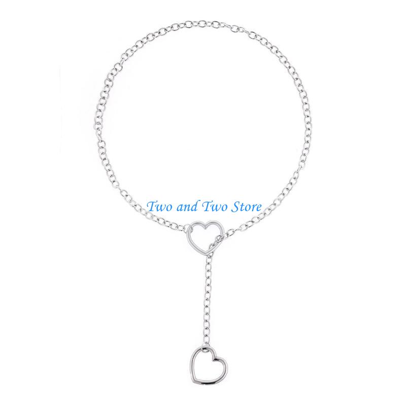 HX6F Women Heart Slip Chain Necklace Punk Rock Long Necklaces Adjustable Choker