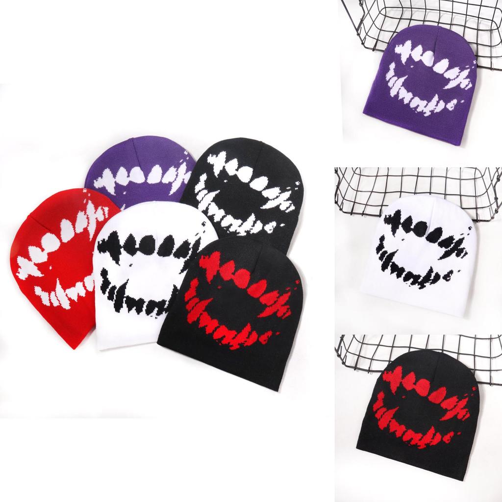 Knit Hat For Men Women With Facial Pattern Warm Winter Streetwear For Fall Season