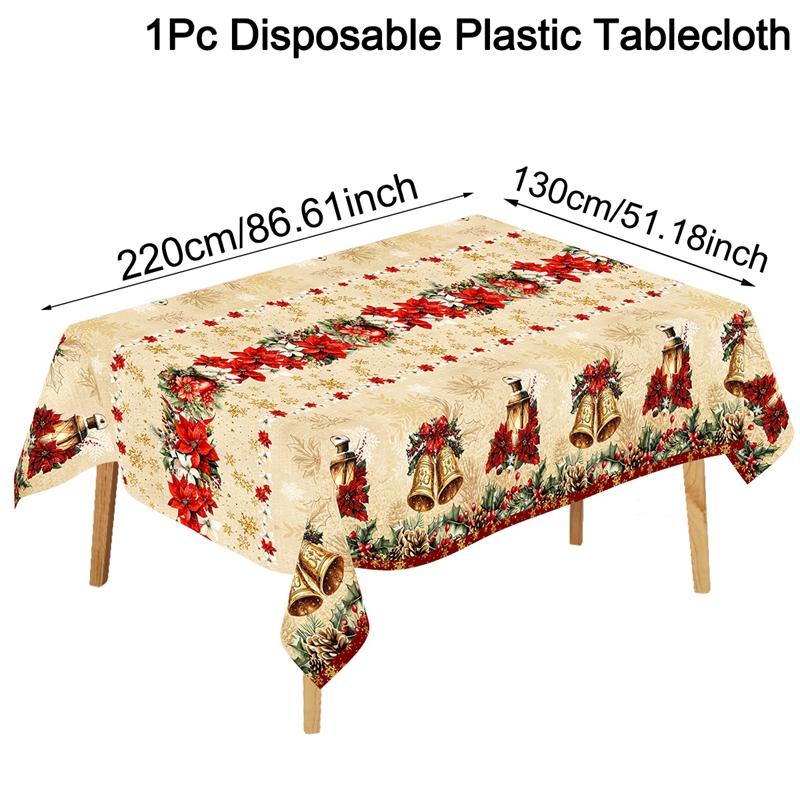Christmas Tablecloth Holly Poinsettia Xmas Table Cover Christmas Decorations for Home 2026 Navidad Noel Gift New Year Tablecover
