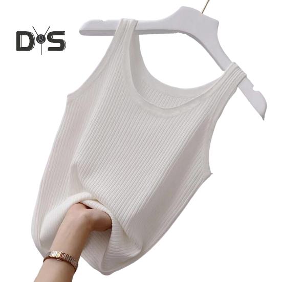 Women Vest Round Neck Sleeveless Slim Fit Tank Tops Solid Color Ribbed Lightweight Sports Gym Vest Daily Wear