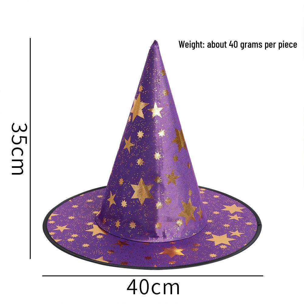 Wizard Costume Halloween Hat with Five-Pointed Stars for Kids and Adults