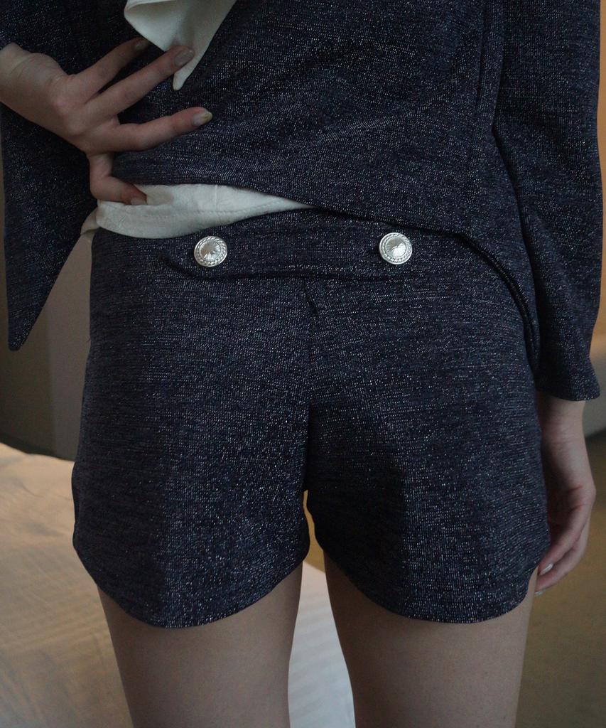 Myujeumyujieom Metallic Button Tab Shorts_Navy