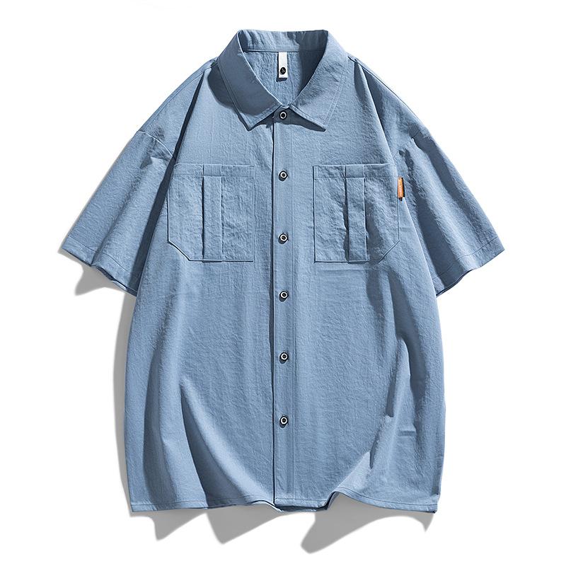 

Рубашка с коротким рукавом Мужская повседневная рубашка из тонкого шелка Ice Silk Мужская свободная рубашка Летняя рубашка с коротким рукавом 8XL синий