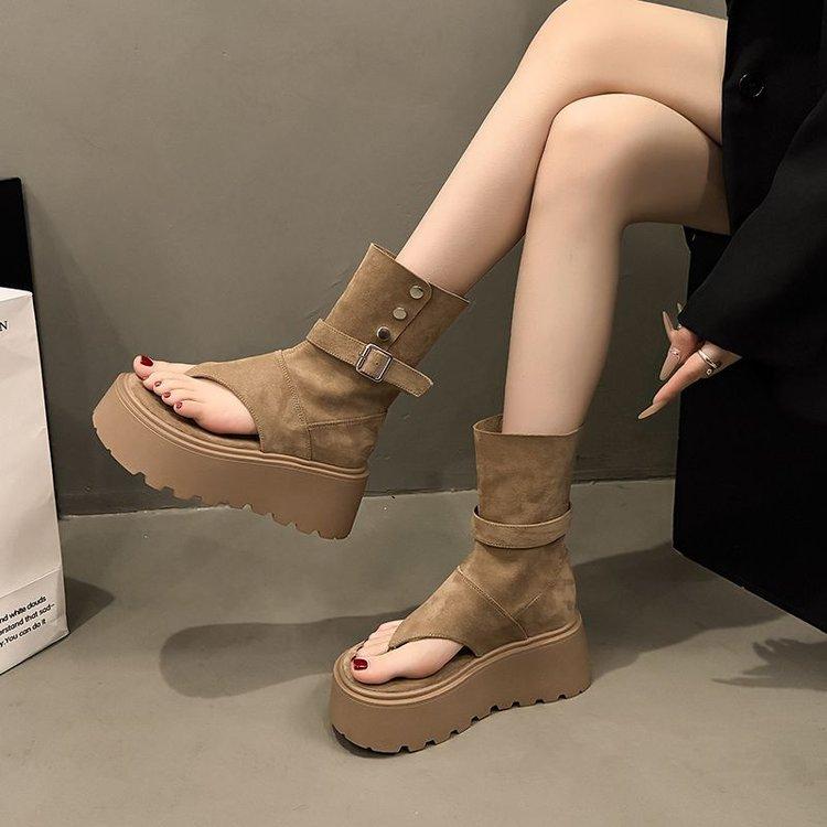

Thick-soled trousers, cool boots for women 2025 summer new fashion explosion, small man height increase, Roman short boots, sandals muffin 40 хакі