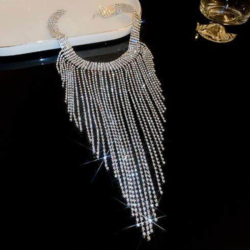 Collana Lunga con Frange Esagerate Raffinate Strass da Donna