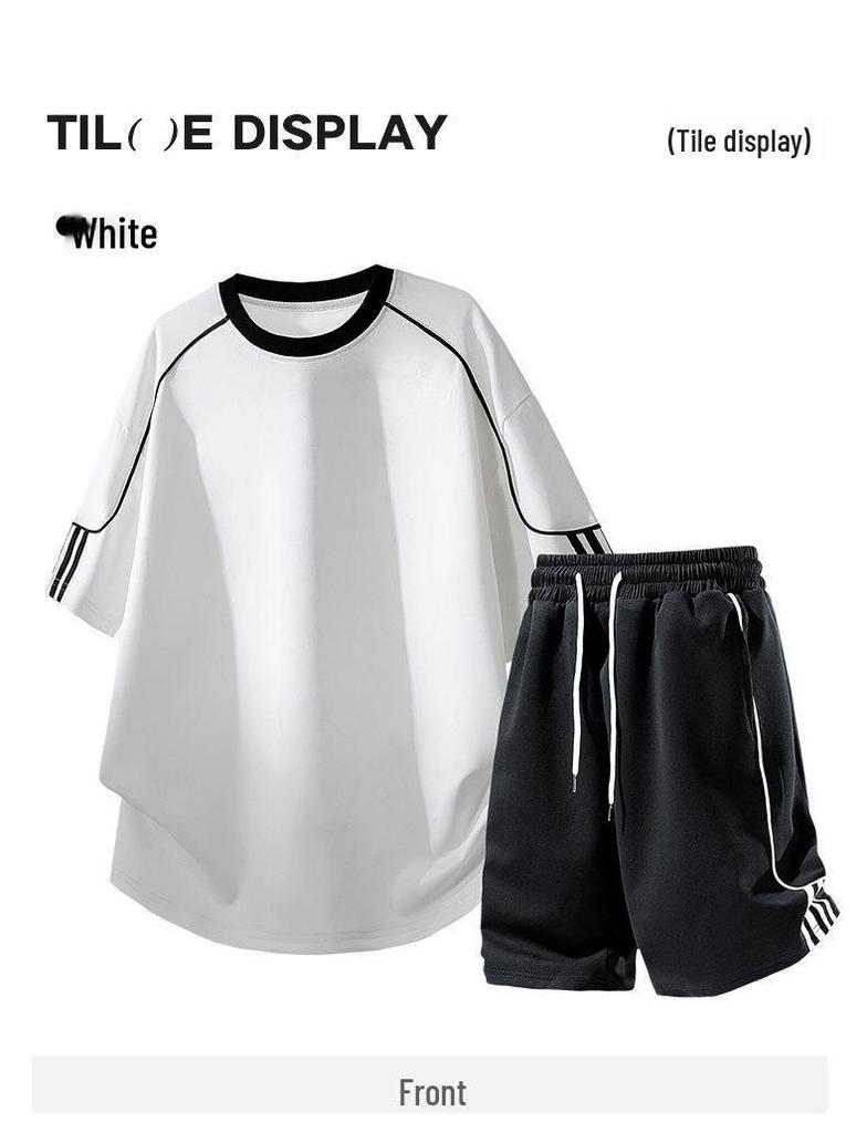 Ice-Cool Cotton Men's Two-Piece Set: Short-Sleeve T-Shirt & Five-Point Pants, Summer 2026 New Style, Casual Sportswear for Students