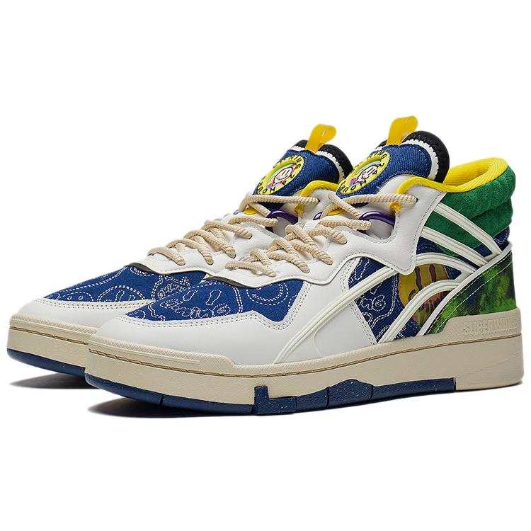 New LiNing Wave Mid Party High Top Skateboard Shoes Men's White Green Blue AGCS283-1
