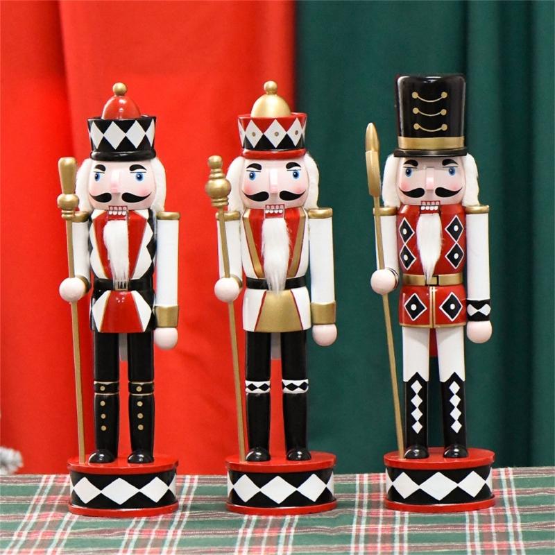 30cm Christmas Nutcrackers Ornament Hand Painted Doll Wood Solider King Figurine Tabletop Decorations for Home Bedroom