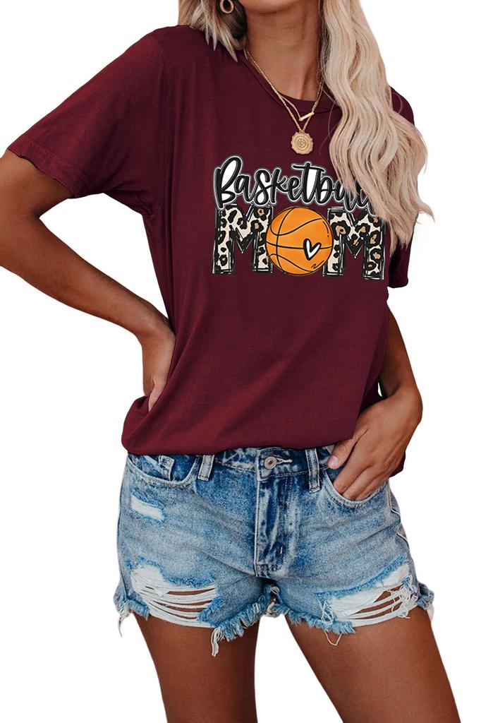 Summer crewneck Tshirt basketball mom print new loose fashion shortsleeved top Womens casual pullover