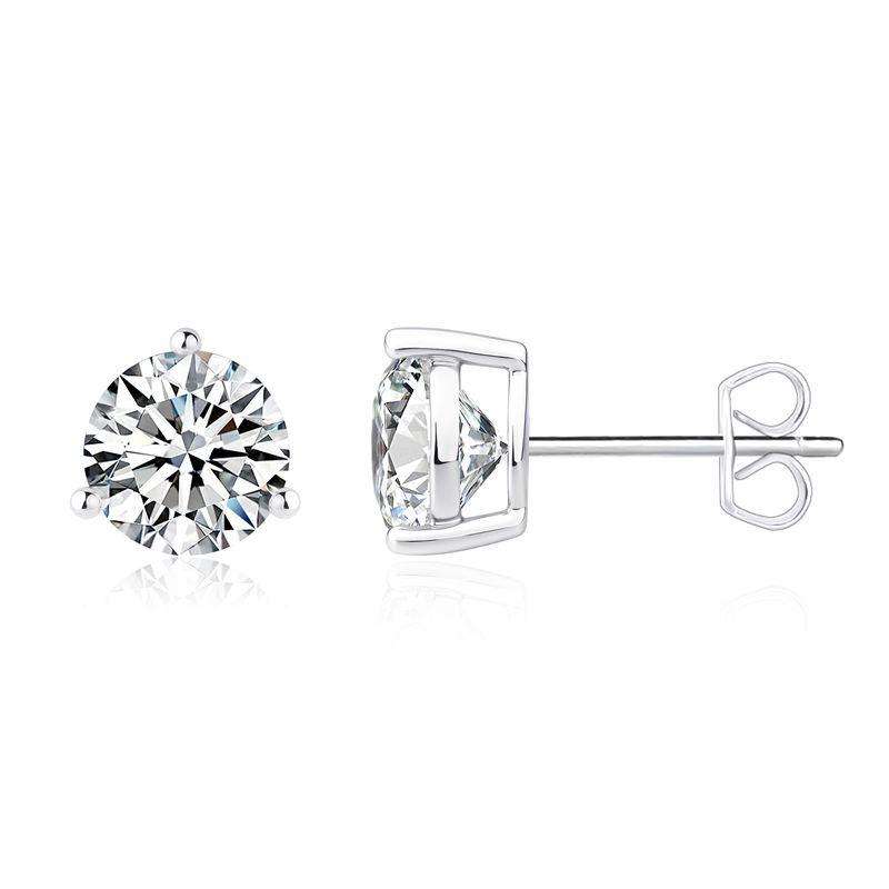 S925 Sterling Silver Platinum-Plated Moissanite Stud Earrings for Women, Three-Prong, 2 Carat 925 Silver
