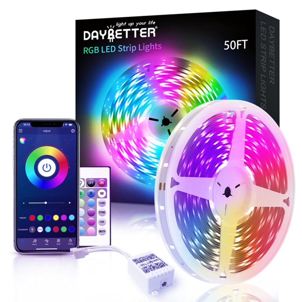 

Светодиодные ленты DAYBETTER, светодиодные лампы RGB 112 В 5050 для спальни, синхронизация музыки, меняющая цвет, для вечеринки в комнате (540 светодиодов) 50