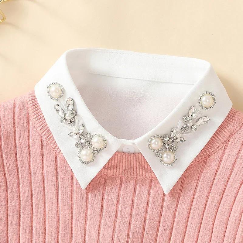 All-match fake collars in autumn and winter new fake collars for women's shirts rhinestones pearls shirt fake collars