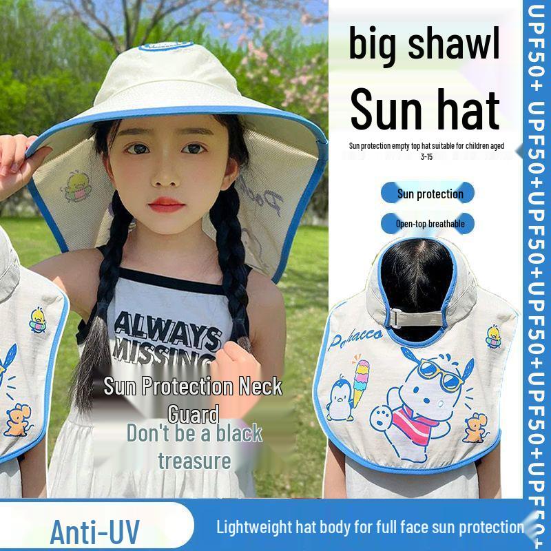 Children's Summer Sun Protection Hat with Face Shield and Wide Brim