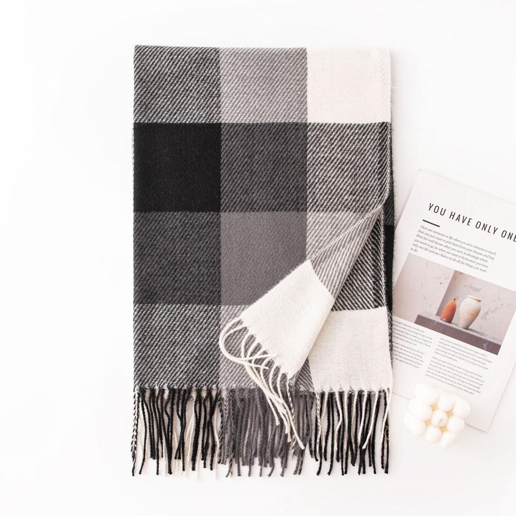 Winter New Plaid Scarf Printed Tassel Imitation Cashmere Scarf Fashionable Sweet Shawl Mid Length Thick Warm Scarf