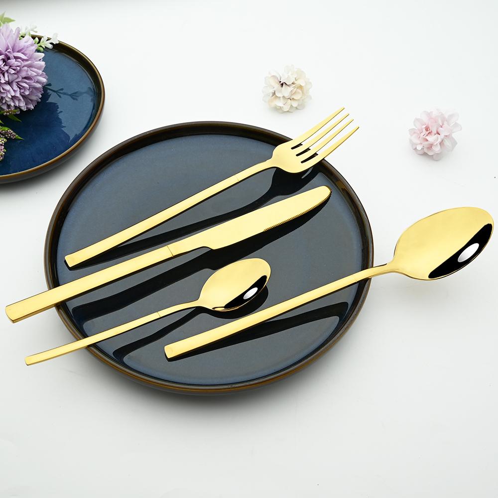 24 Pcs Black Tableware Stainless Steel Cutlery Set Forks Knives Spoons Kitchen Dinner Set Fork Spoon Knife Gold Dinnerware Set