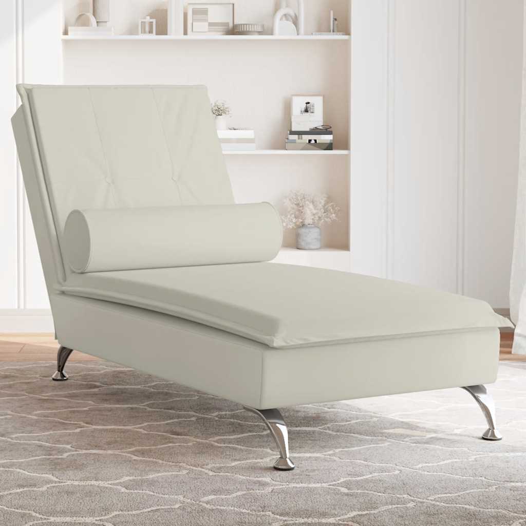 Massage Chaise Lounge with Neck Roll Cream Velvet