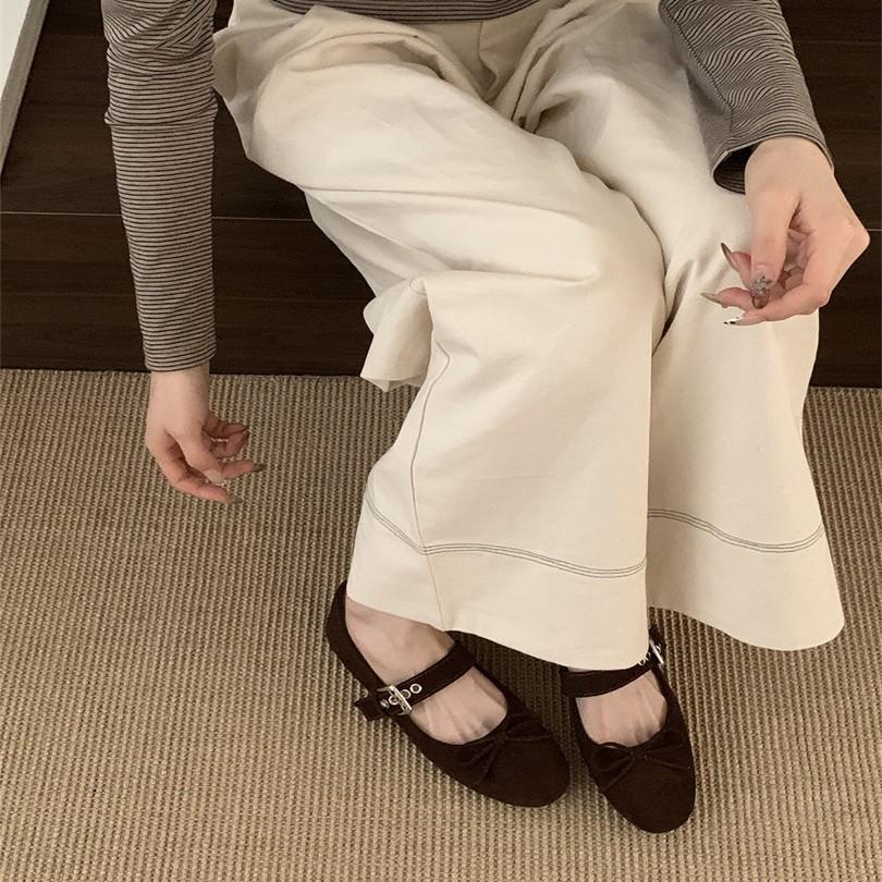 Gentle evening wind suede Mary Jane shoes women's 2025 spring and summer new shallow mouth round head French niche ballet shoes