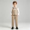 Boys Pinstripe Waistcoat 4 Piece Gentleman Suit White Shirt Bow Straight Pants Kids Wedding Flower Boy Birthday Photo Children Formal Outfit Set