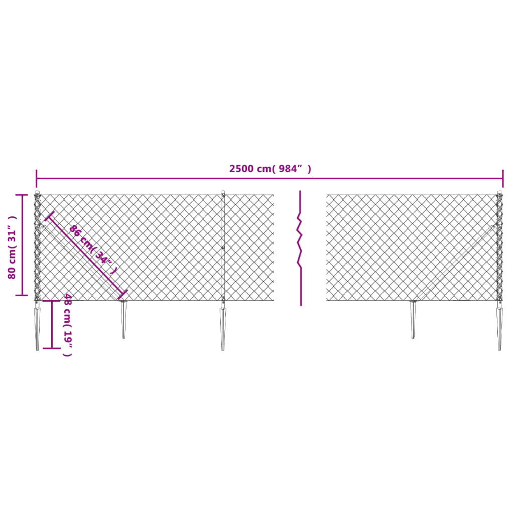Green Welded Wire Fence with Ground Sleeves 0.8 X 25 M