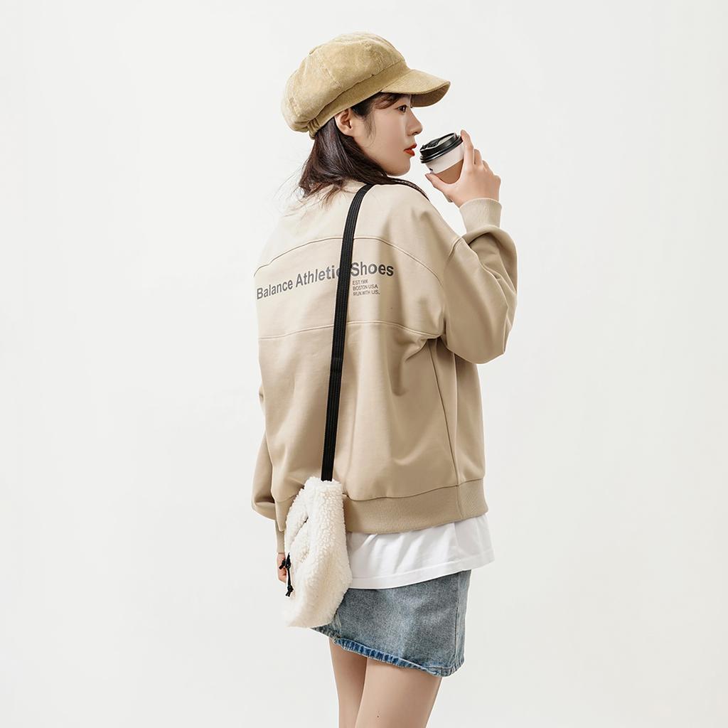 (WMNS) New Balance Alphabet Printing Sports Pullover Round Neck Khaki Hoodie Women's AWT21305-MS