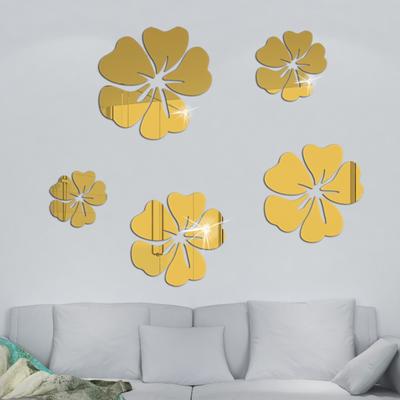 5Pcs/Set Acrylic Wall Stickers 3D Vivid Solid Color Wall Mirror Floral Adhesive Stickers Household Supplies