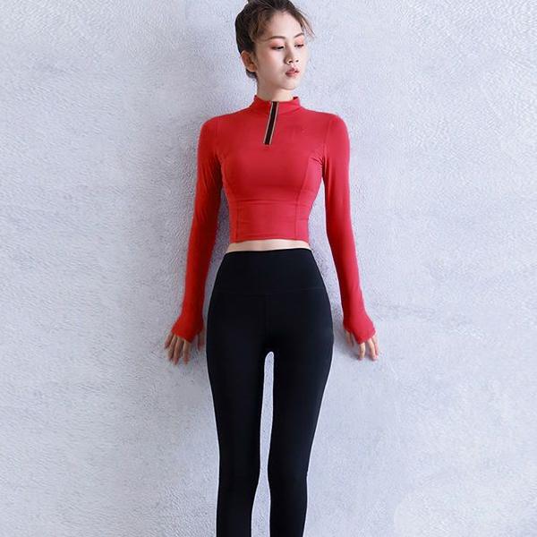 

Жіночі спортивні футболки із застібками-стійками, однотонні чорні швидковисихаючі футболки з довгим рукавом, фітнес, йога, тренажерний зал, повсякденні футболки для дівчаток, жіночі велосипедні топи L