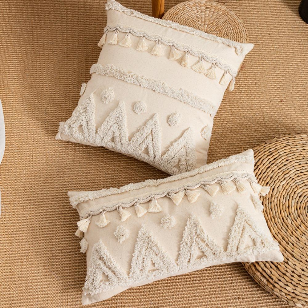 Vintage Bohemia Throw Pillow Cover Geometric Pattern Pillowslip Tufted Fringed Cushion Cover Sofa