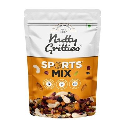 Nutty Gritties Premium Mieszanka Sportowa 350g - Prażone Migdały, Orzechy Nerkowca, Pistacje, Suszone Borówki, Żurawina i Rodzynki | Saszetka z zamknięciem -