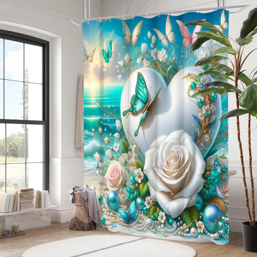 Kwiatowa Zasłona Kąpielowa na Plażę Litery Łazienkowe Wodoodporna Zasłona Prysznicowa z 12 Haczykami Ryby Dekoracja Domu Darmowa Wysyłka