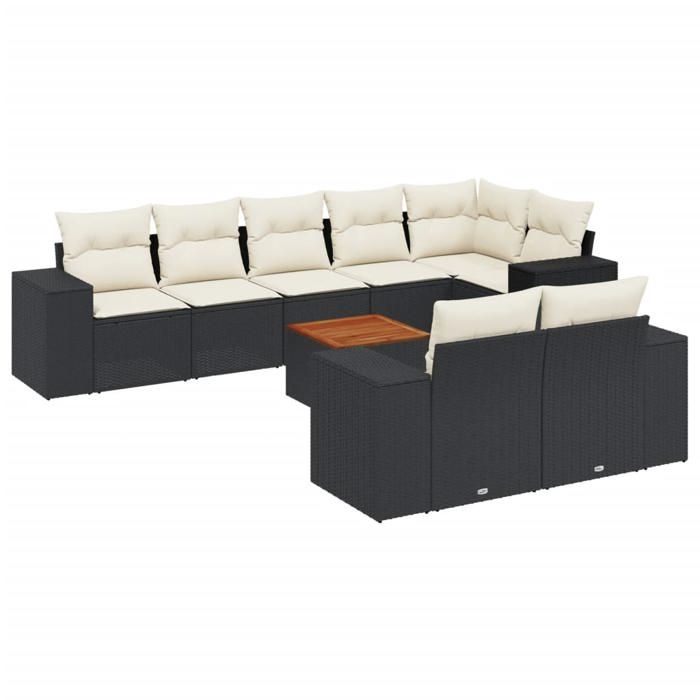 VidaXL Salon de Jardin avec Coussins 9 pcs, Canapés de Terrasse, Ensemble de Meubles de Patio, Mobilier d'Extérieur, Noir 3225531