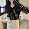 PO neck striped sweater early spring new women's clothing slim-fitting base with knitted cardigan jacket top