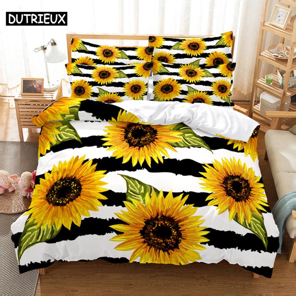 Sunflower Bedding Set Bed Linens Duvet Cover Quilt Comforter Pillow Case 3D HD Double Full King Queen Twin Bedroom 3PCS 2PCS