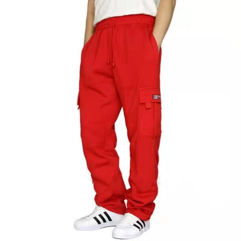 Spring Autumn Men's Casual Sports Pants Solid Color Multi-Pocket Straight Leg Trousers Loose Large Size Men Cargo Pants