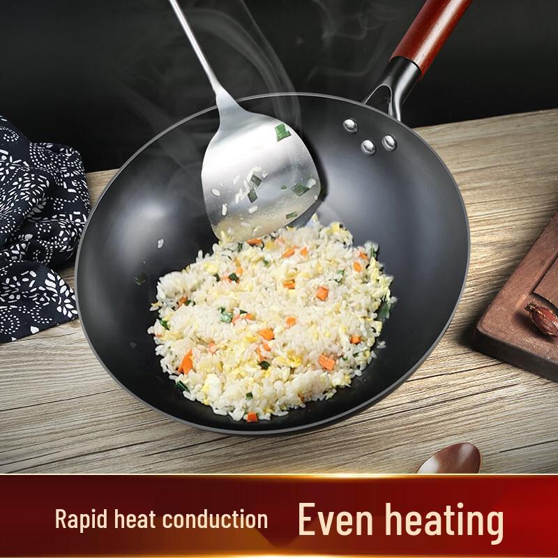 Uncoated Round Bottom Iron Wok with 3-Piece Set