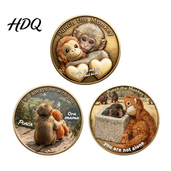 Recovery Gift Token Monkey Commemorative Coin Baby Hugging Plush Toy Challenge Motivational Display Double-Sided Collectible Animal Inspirational for