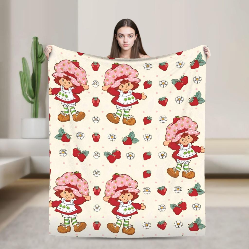 Erdbeer-Shortcake-Mädchen Rosa Decke Qualitäts-Warme Überwurfdecke Winter-Picknick Couch Sessel Schlafsofa Flauschige Tagesdecke
