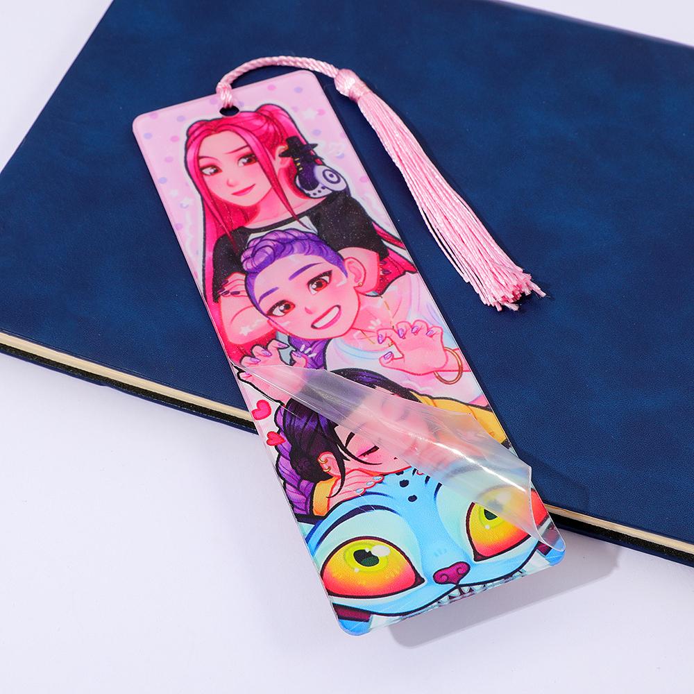 Kpop Demon Hunters Acrylic Bookmarks with Tassels - Colorful Idol & Cartoon Designs, Durable Page Markers for Kpop Fans