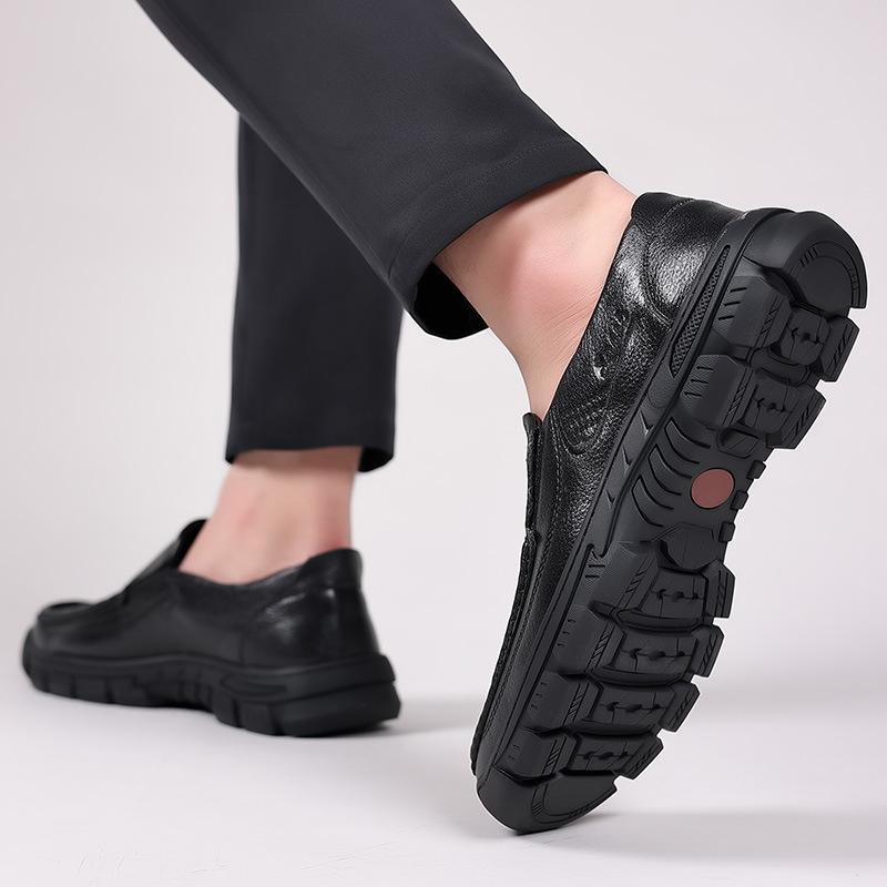 Spring Top Layer Cowhide Men's Shoes Men's Casual Slip-on Leather Shoes Men's Thick-soled Single Shoes Middle-aged Dad Slip-on Shoes