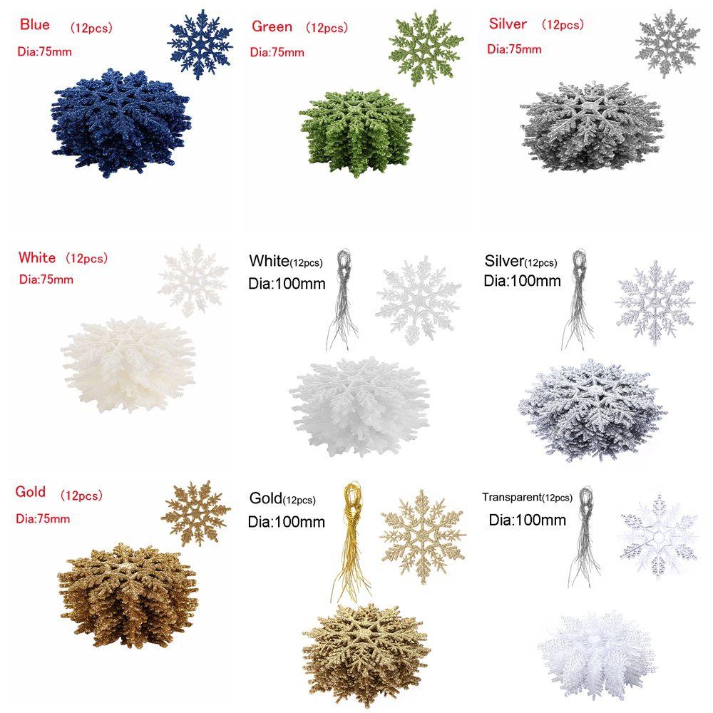 12Pcs 7.5cm Gold Powder Snowflake for Xmas Charming White Christmas Tree Decor Xmas Party Holiday Christmas Ornaments Home Decor