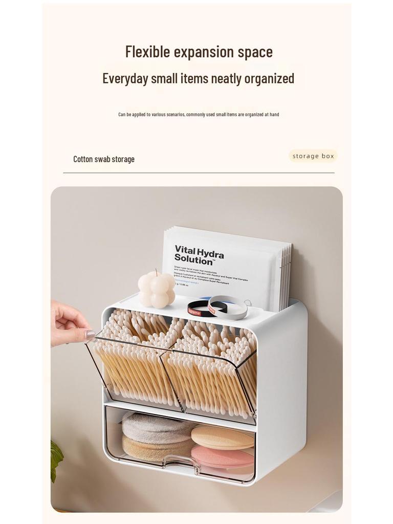 Väggmonterad badrumsförvaringslåda för bomullspads, tops och håraccessoarer