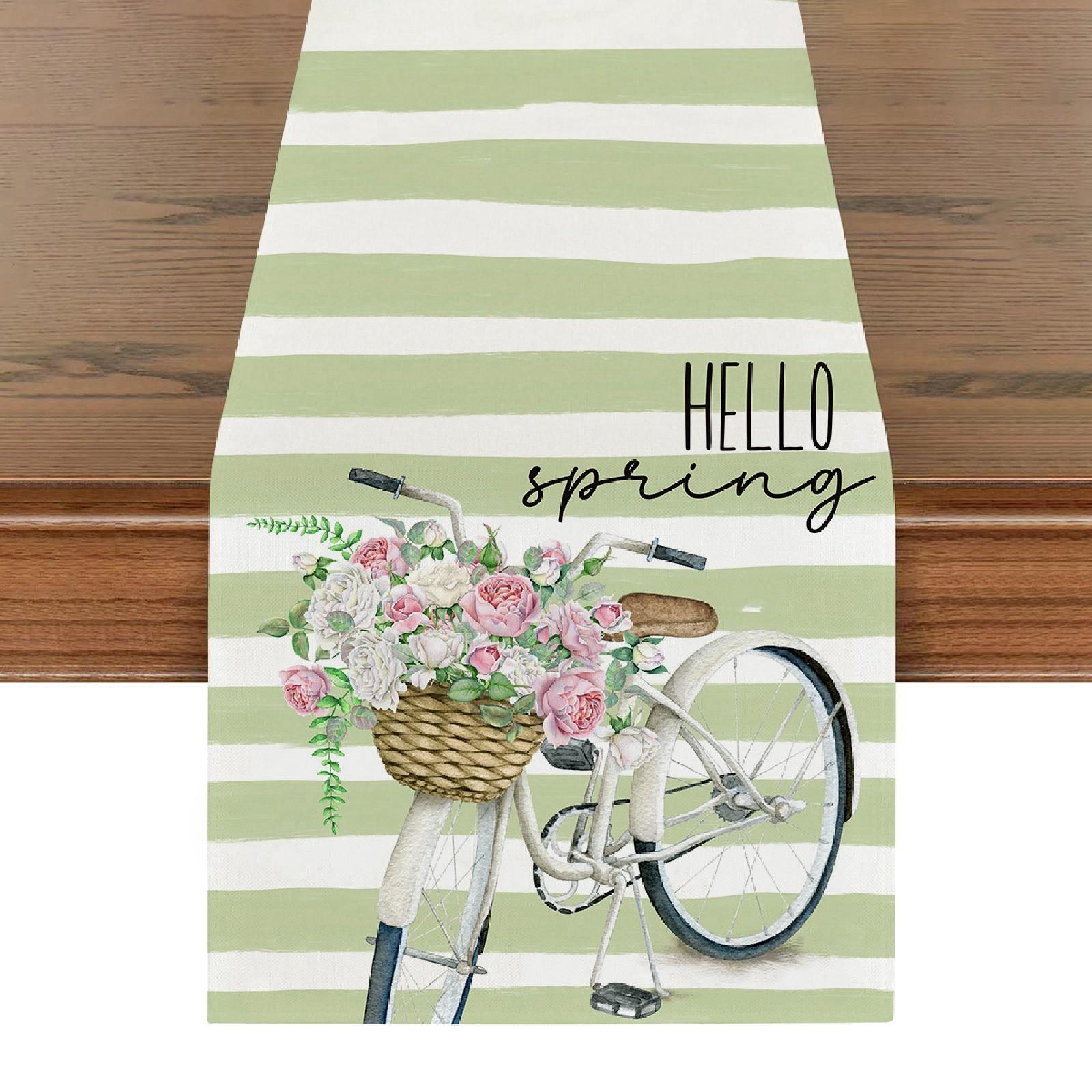 

Floral Printed Table Runner with Striped Background and Home Sweet Home Text for Dining Room Kitchen Decor One Size