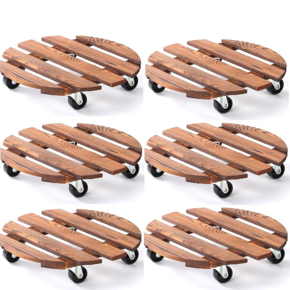 Plant Caddy with Wheels Rolling Plant Stand 220LB Heavy Duty Wooden Round Pot Trays with 360° Meta Wheels Flower Pots Dolly