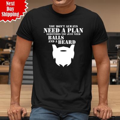 Balls and A Beard Funny Biker T-Shirt Printed Motorcycle Cafe Racer Crew Neck Top