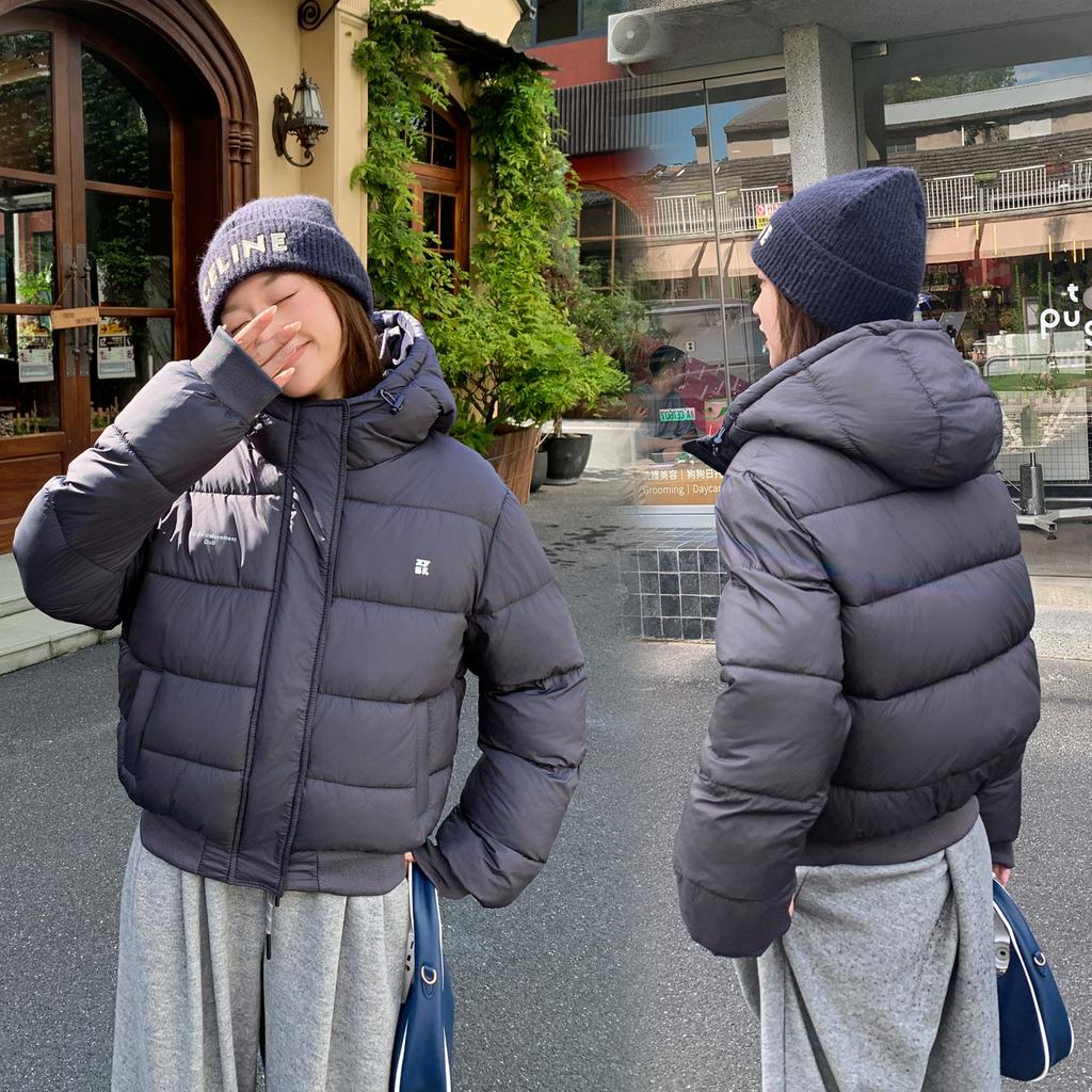 Black hooded velvet cotton-padded clothes women's thickened warm jacket design sense loose cotton-padded jacket winter new cotton-padded clothes