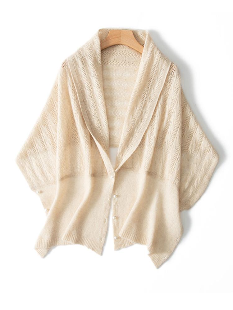 100% Pure Cashmere Shalws Scarf Women Soft Warm Cardigan Pushima Winter Autumn Pearl Decoration Cape Dual-Purpose Soft Knitwear