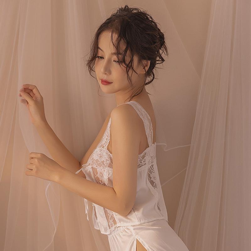 Sex Underwear, Sexy Sweet and Spicy Pajamas, Women's Summer Ice Silk Thin Pure Desire Suspender Shorts, Lace Temptation Cover