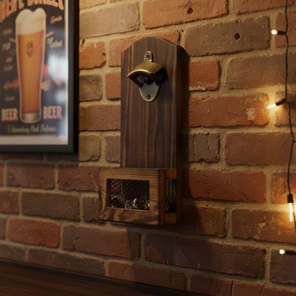Ouvre-bouteille mural en bois Vintage avec collecteur de capsules Ouvre-bouteille en bois Ouvreur 2-en-1 Collecteur Ouvre-bouteille de bière Cadeau idéal