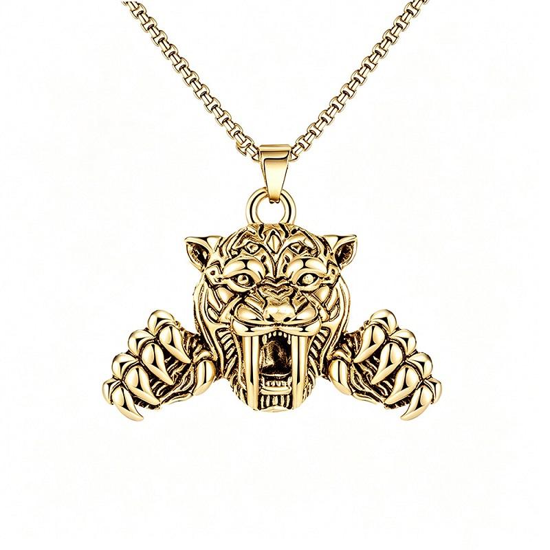 Retro Men s and Women s Necklace Animal Pendant Stainless Steel Sweater Chain золотой